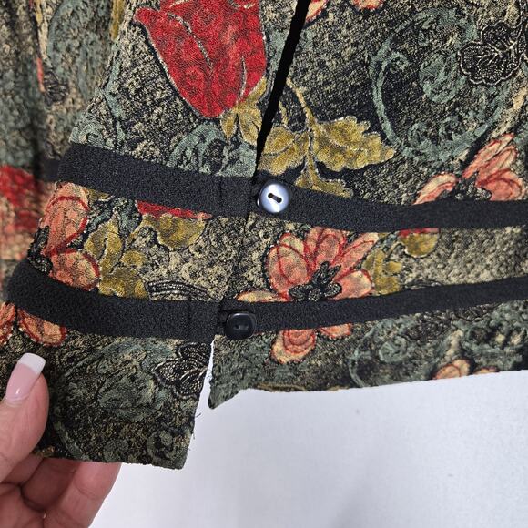 VTG K Petite Collection Jacket Sz 12P Green Multi Floral Button Front Open Back - Picture 8 of 14